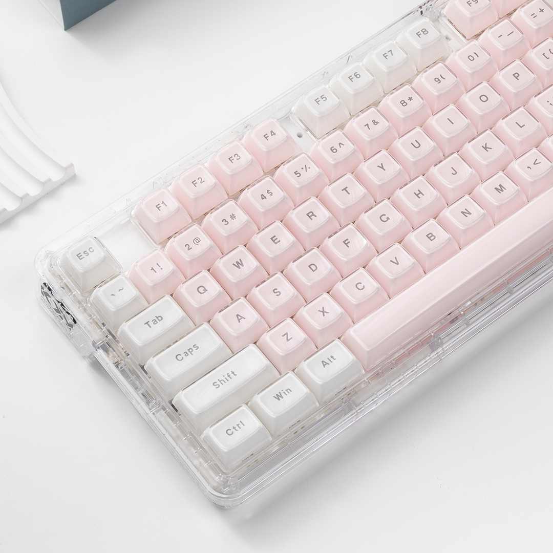 Pc Gaming Pink - คีย์แคปใสสีชมพูขาวโปร่งแสง รูปทรง MDA พร้อมไฟแบ็คไลท์สำหรับคีย์บอร์ด MX Mechanical