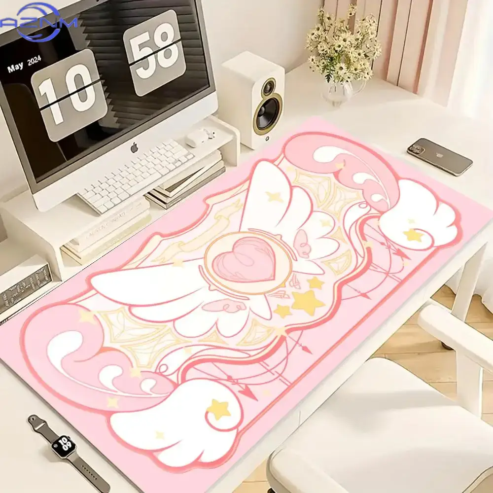 Pc Gaming Pink - แผ่นรองเมาส์ขนาดใหญ่ลายการ์ตูน Cardcaptor Sakura สีชมพูมหัศจรรย์ ยางกันลื่น แผ่นรองโต๊ะเกมมิ่งแบบยาว