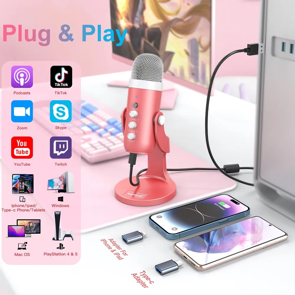 Haomuren USB คอนเดนเซอร์ไมโครโ - Pc Gaming Pink บทวิจารณ์และราคา